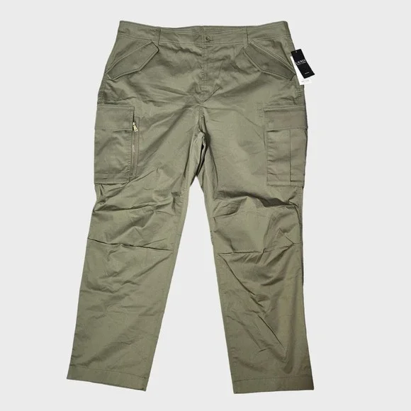 Lauren Ralph Lauren Cotton Sateen Straight Leg Cargo Pants Green 20W Utility NWT - Picture 2 of 9